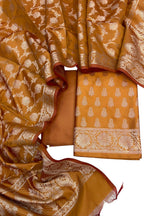Mustard Yellow Banarasi Soft Silk Three Piece Unstitched Suit Set - Luxurion World
