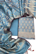 Elegant Blue Banarasi Soft Silk Three Piece Unstitched Suit Set - Luxurion World