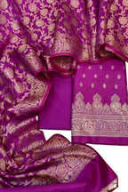 Pink Banarasi Soft Silk Three Piece Unstitched Suit Set - Elegant and Luxurious
