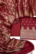 Elegant Maroon Banarasi Soft Silk Three Piece Unstitched Suit Set