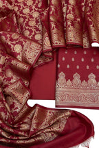Elegant Maroon Banarasi Soft Silk Three Piece Unstitched Suit Set