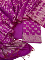 Pink Banarasi Soft Silk Three Piece Unstitched Suit Set - Elegant and Luxurious