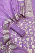 Purple Banarasi Organza Silk Three Piece Unstitched Suit Set