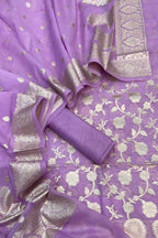 Purple Banarasi Organza Silk Three Piece Unstitched Suit Set