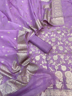 Purple Banarasi Organza Silk Three Piece Unstitched Suit Set