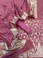 Pink Banarasi Organza Silk Three Piece Unstitched Suit Set