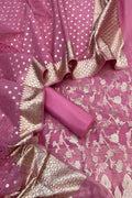 Pink Banarasi Organza Silk Three Piece Unstitched Suit Set