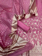 Pink Banarasi Organza Silk Three Piece Unstitched Suit Set
