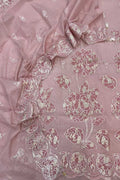 Pink Pure Mal Chanderi Applique Work Three Piece Unstitched Suit Set