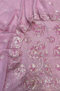 Pink Pure Mal Chanderi Applique Work Three Piece Unstitched Suit Set