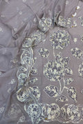 Purple Pure Mal Chanderi Applique Work Three Piece Unstitched Suit Set