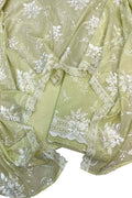 Green Pure Mal Chanderi Cutwork Three Piece Unstitched Suit Set