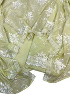 Green Pure Mal Chanderi Cutwork Three Piece Unstitched Suit Set