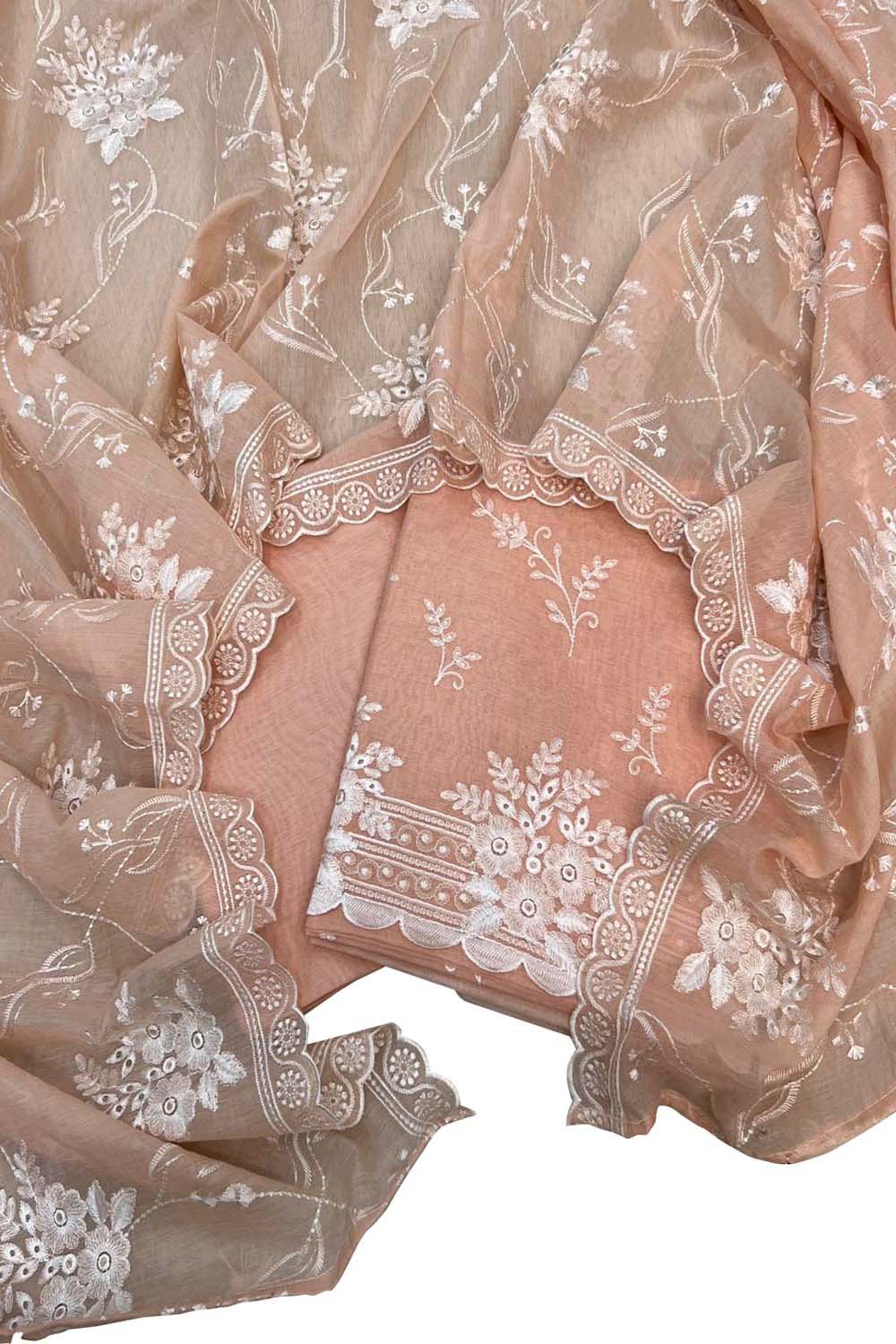 Orange Pure Mal Chanderi Cutwork Three Piece Unstitched Suit Set