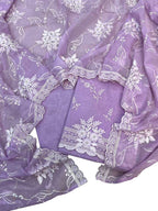 Purple Pure Mal Chanderi Cutwork Three Piece Unstitched Suit Set