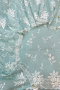 Blue Pure Mal Chanderi Cutwork Three Piece Unstitched Suit Set