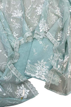 Blue Pure Mal Chanderi Cutwork Three Piece Unstitched Suit Set