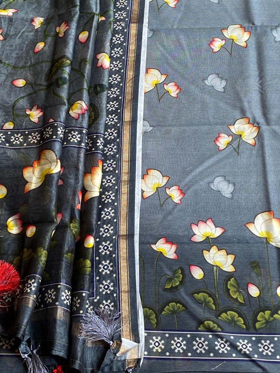 Elegant Grey Banarasi Cotton Suit with Digital Print - Luxurion World