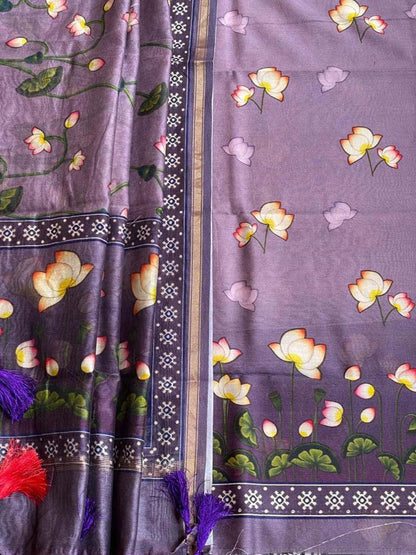 Exquisite Purple Banarasi Cotton Suit with Pichwai Design - Luxurion World