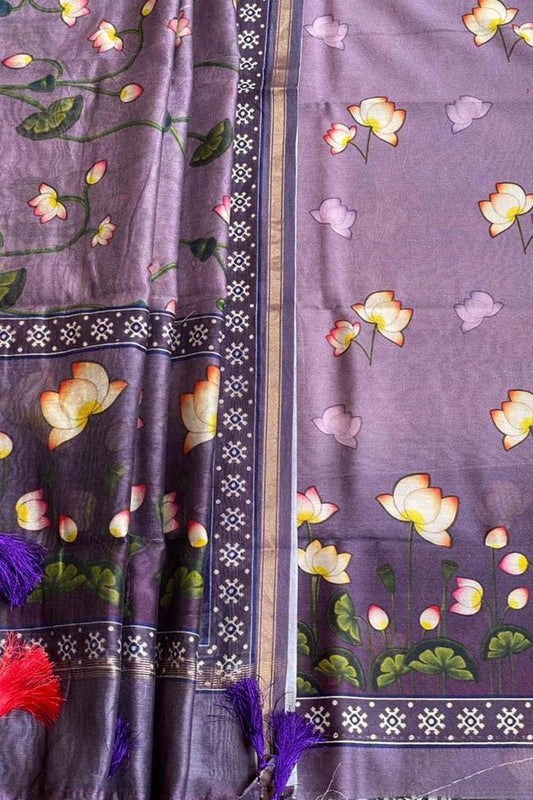 Exquisite Purple Banarasi Cotton Suit with Pichwai Design - Luxurion World