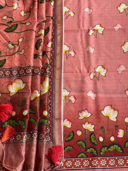 Stunning Red Banarasi Cotton Suit with Pichwai Design - Luxurion World