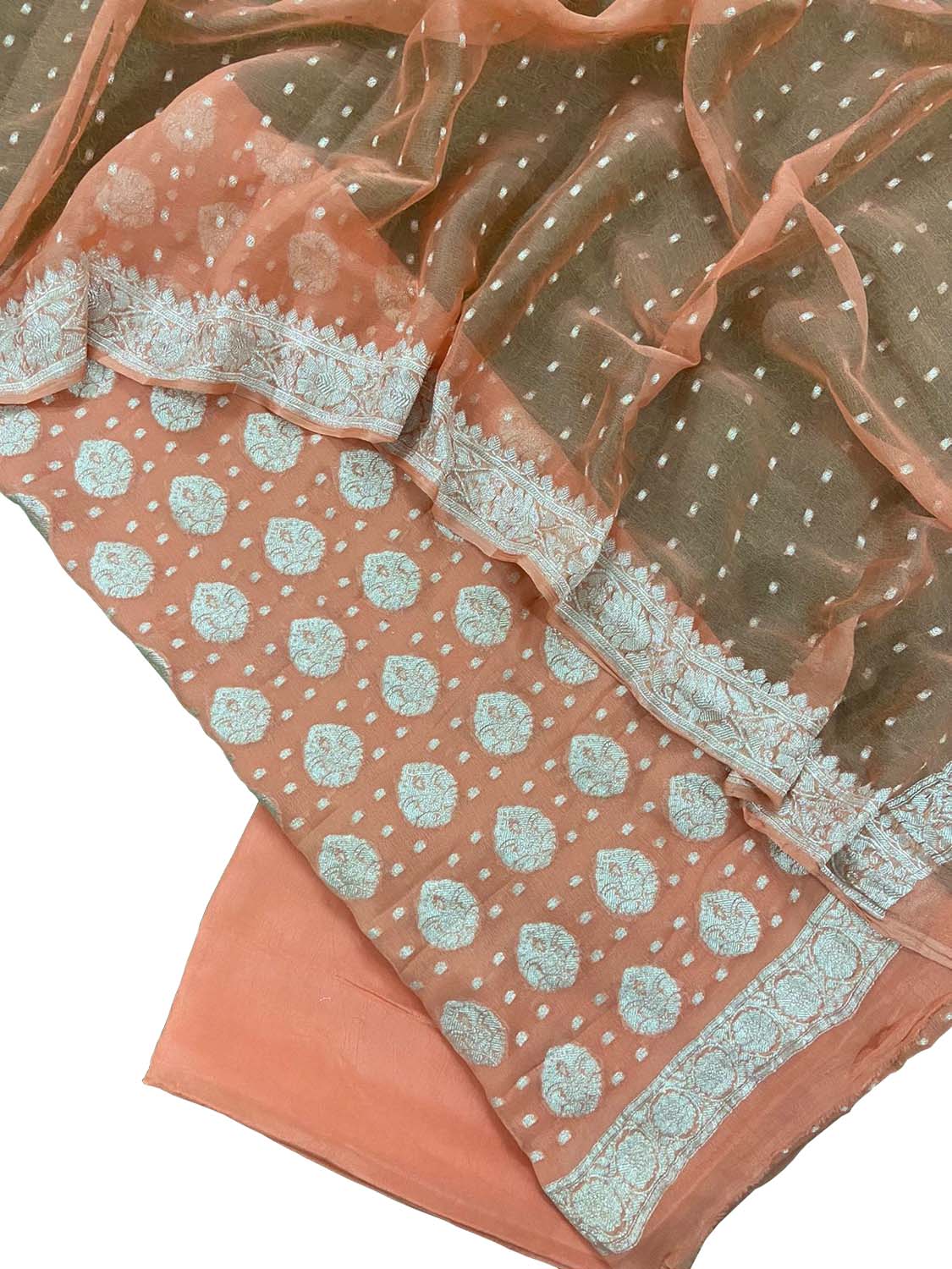 Elegant Orange Banarasi Chiffon Suit Set - Luxurion World