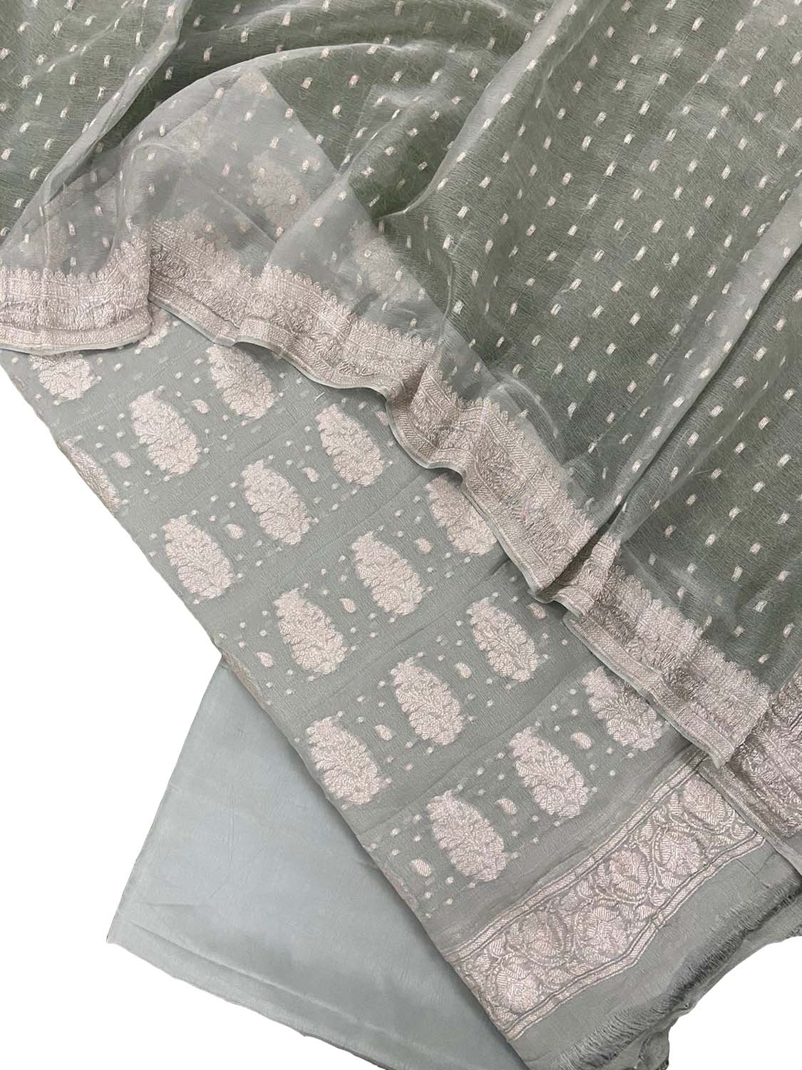 Elegant Grey Banarasi Chiffon Suit Set - Luxurion World