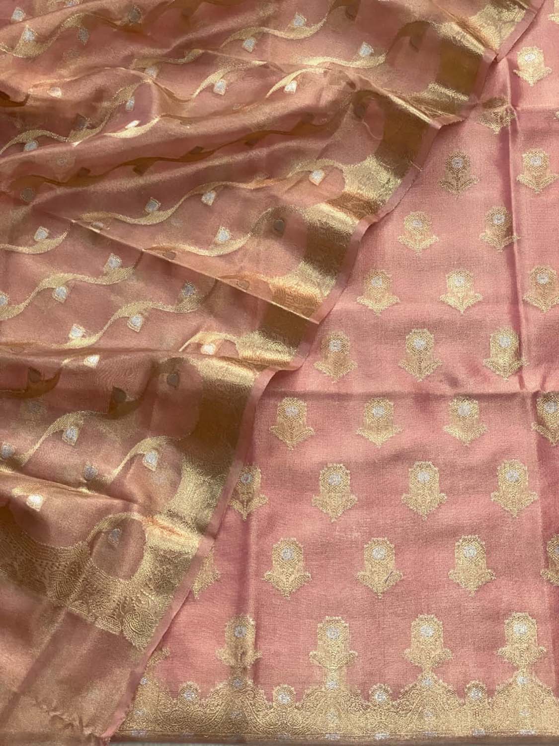 Elegant Pink Banarasi Tissue Silk Suit Set - Luxurion World