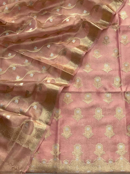 Elegant Pink Banarasi Tissue Silk Suit Set - Luxurion World