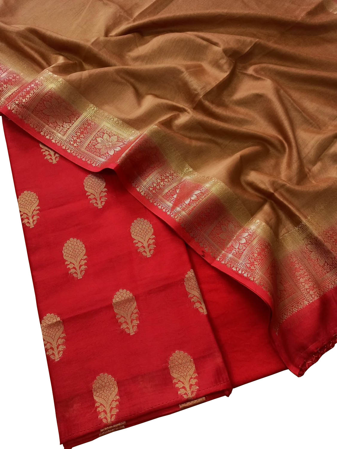 Elegant Red Banarasi Chanderi Silk Suit - Luxurion World