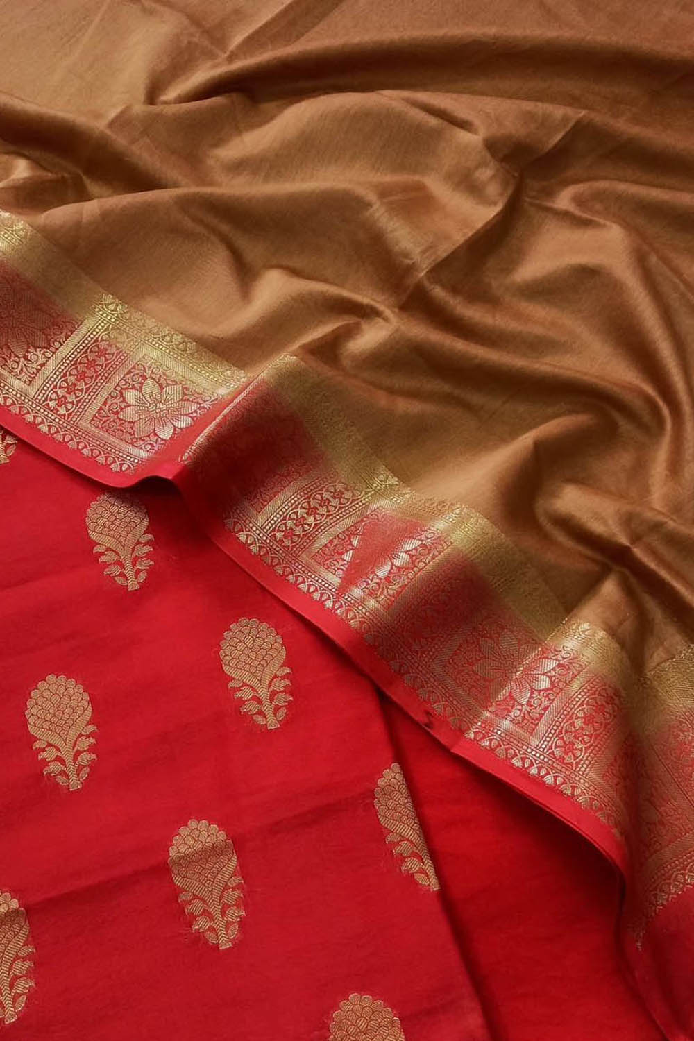 Elegant Red Banarasi Chanderi Silk Suit - Luxurion World