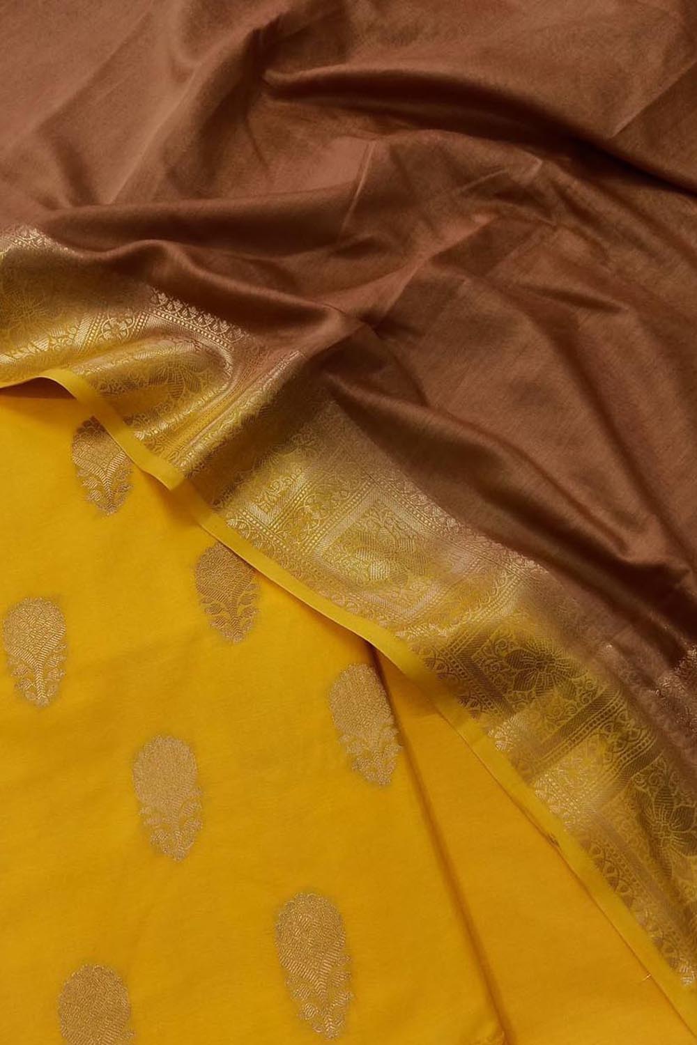 Yellow Banarasi Chanderi Silk Suit - Unstitched - Luxurion World