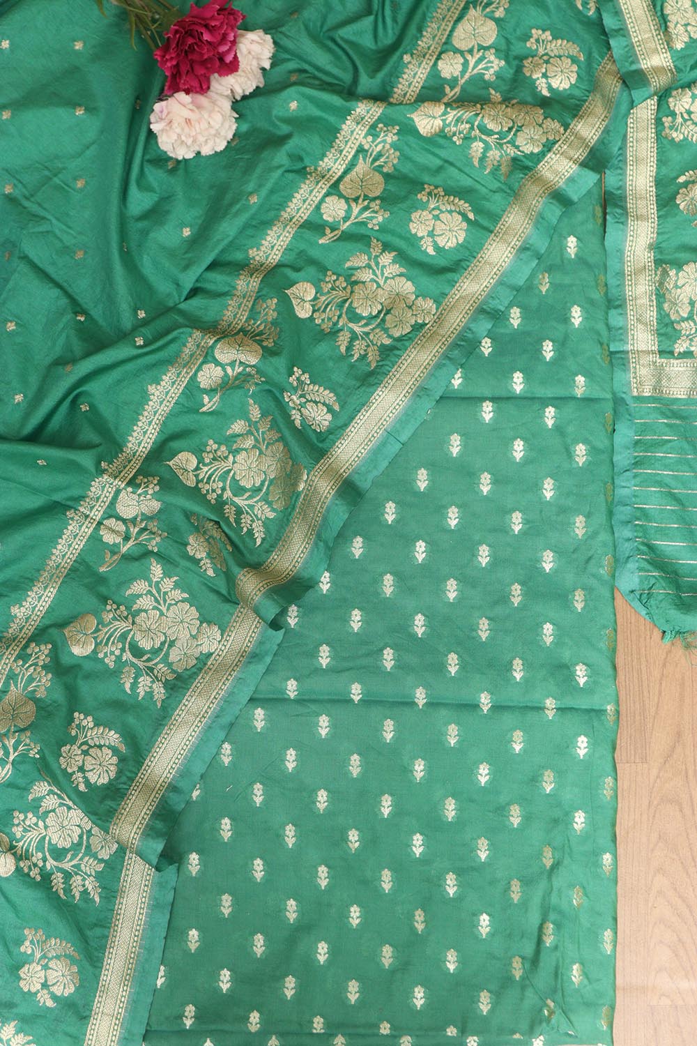 Blue Banarasi Silk Two Piece Unstitched Suit Set - Luxurion World