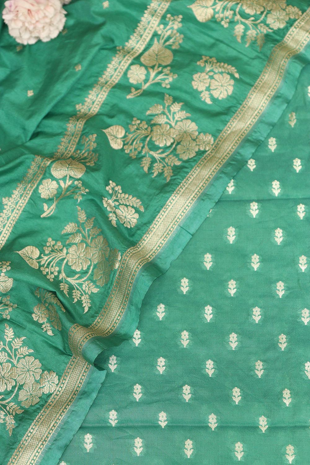 Blue Banarasi Silk Two Piece Unstitched Suit Set - Luxurion World