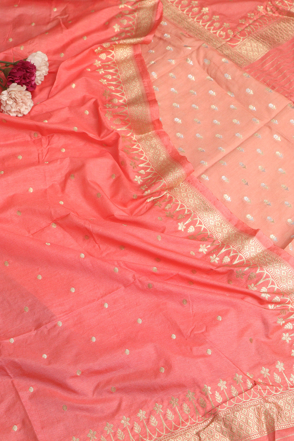 Beautiful Pink Banarasi Silk Two Piece Unstitched Suit Set - Luxurion World