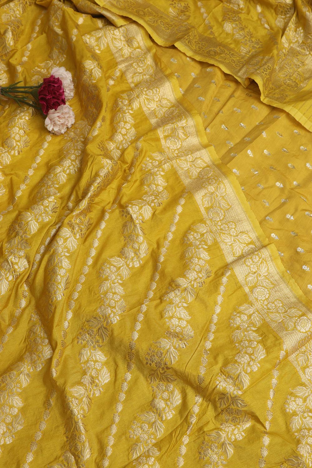 Yellow Banarasi Silk Two Piece Unstitched Suit Set - Luxurion World