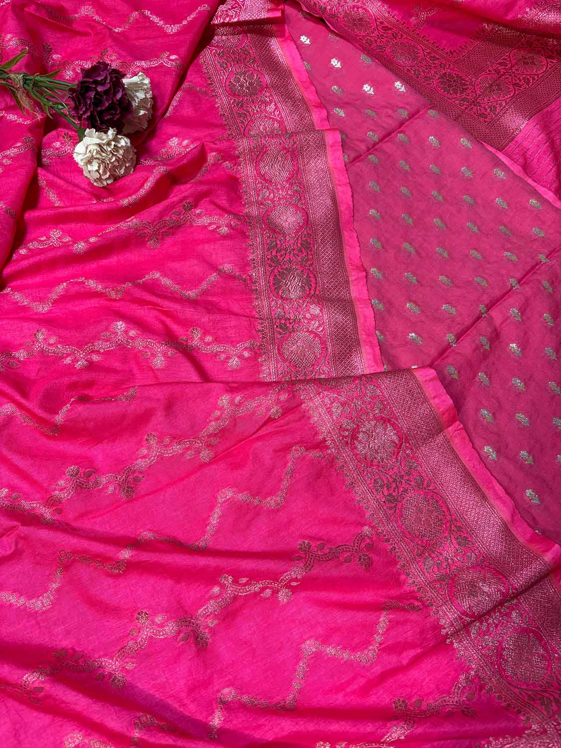 Pretty in Pink: Banarasi Silk Two Piece Unstitched Suit Set - Luxurion World