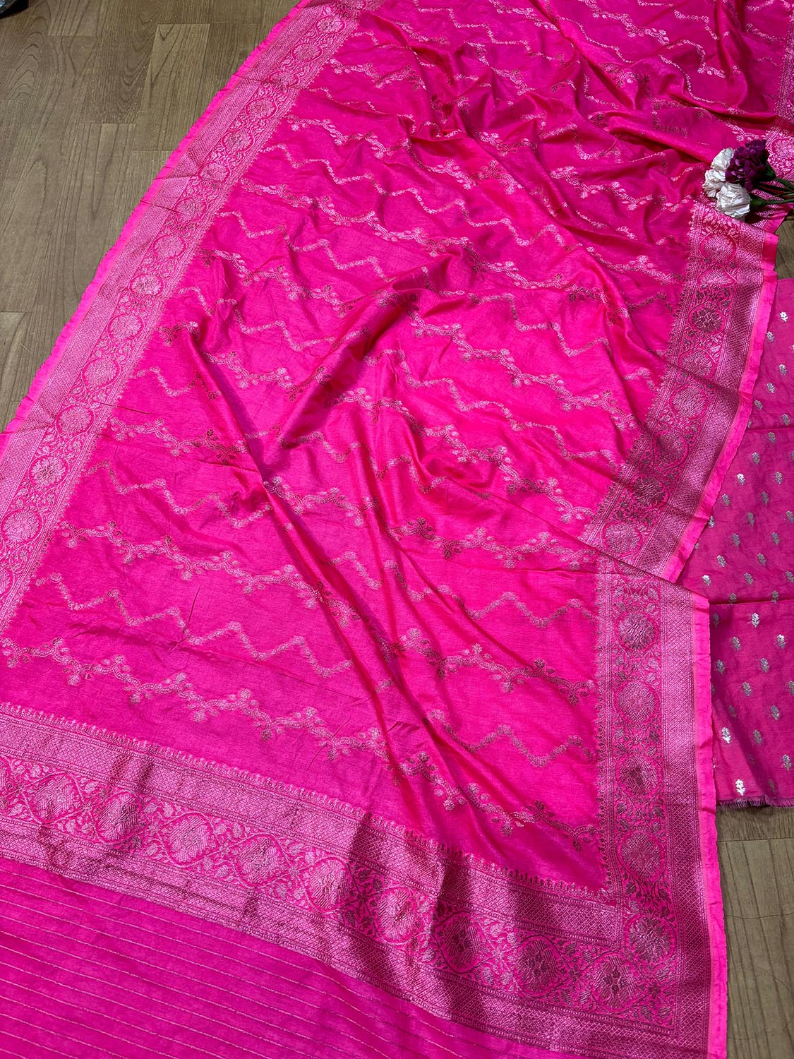 Pretty in Pink: Banarasi Silk Two Piece Unstitched Suit Set - Luxurion World