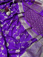 Elegant Purple Banarasi Silk Two Piece Unstitched Suit Set - Luxurion World
