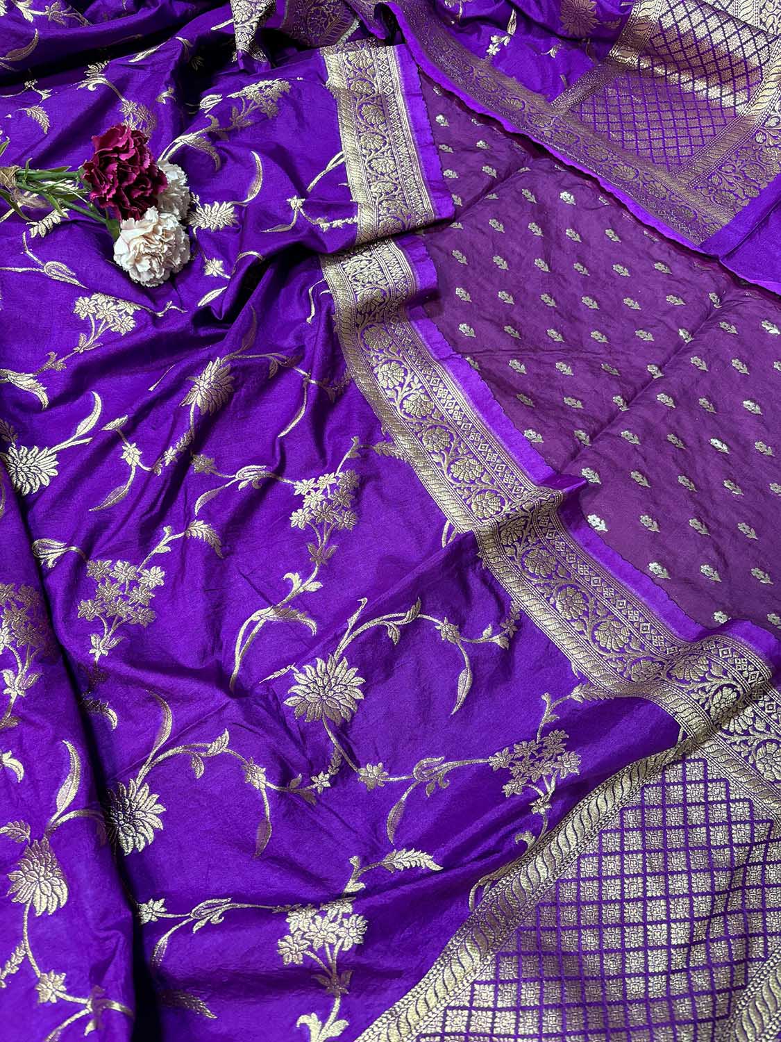 Elegant Purple Banarasi Silk Two Piece Unstitched Suit Set - Luxurion World
