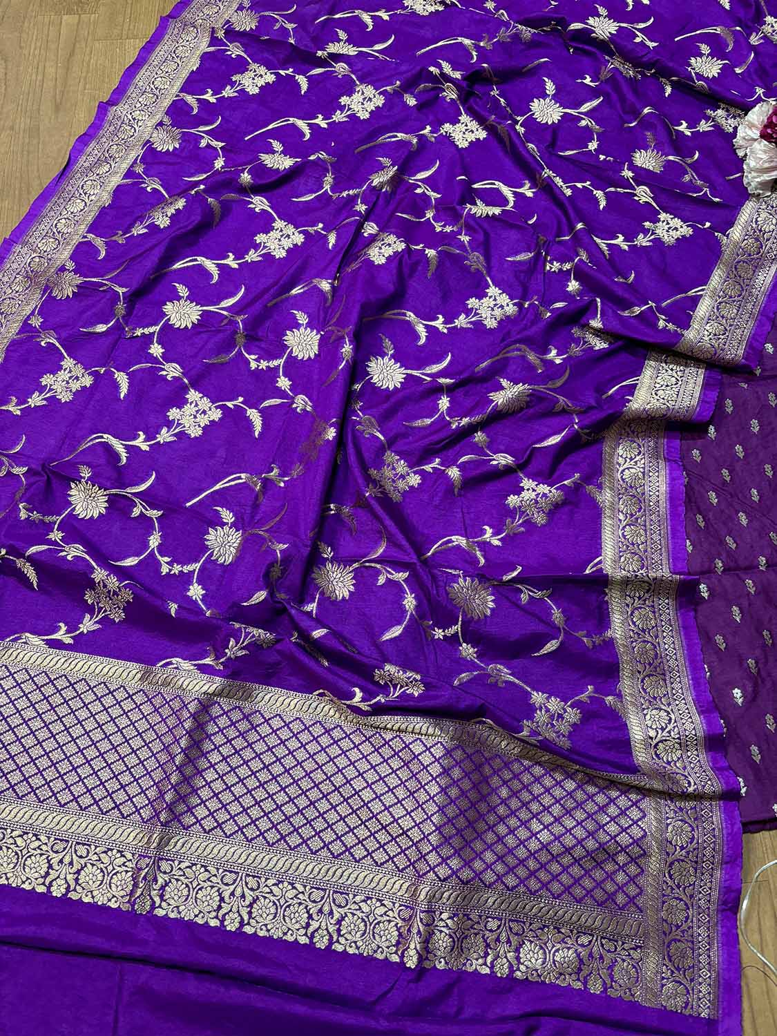 Elegant Purple Banarasi Silk Two Piece Unstitched Suit Set - Luxurion World