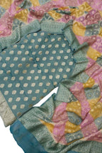 Blue Banarasi Handloom Brush Dye Pure Georgette Three Piece Unstitched Suit Set - Luxurion World