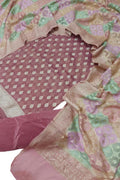 Pink Banarasi Handloom Brush Dye Pure Georgette Three Piece Unstitched Suit Set - Luxurion World