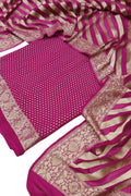 Pretty in Pink: Banarasi Handloom Pure Georgette Three Piece Unstitched Suit Set - Luxurion World
