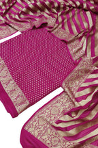 Pretty in Pink: Banarasi Handloom Pure Georgette Three Piece Unstitched Suit Set - Luxurion World