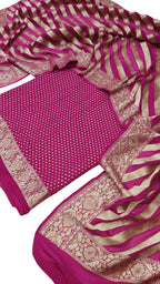 Pretty in Pink: Banarasi Handloom Pure Georgette Three Piece Unstitched Suit Set - Luxurion World