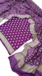 Elegant Purple Banarasi Handloom Pure Georgette Three Piece Unstitched Suit Set - Luxurion World