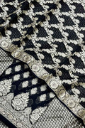 Black Banarasi Cotton Three Piece Unstitched Suit Set - Luxurion World