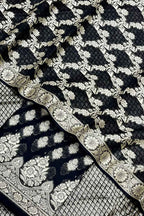 Black Banarasi Cotton Three Piece Unstitched Suit Set - Luxurion World