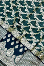 Green Banarasi Cotton Three Piece Unstitched Suit Set - Luxurion World
